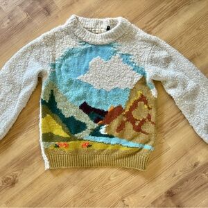 Anthropologie “Sleeping on Snow” brand knit landscape sweater